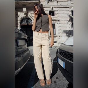 NWOT ZARA Front Seam Pant Denim in Cream / Sand